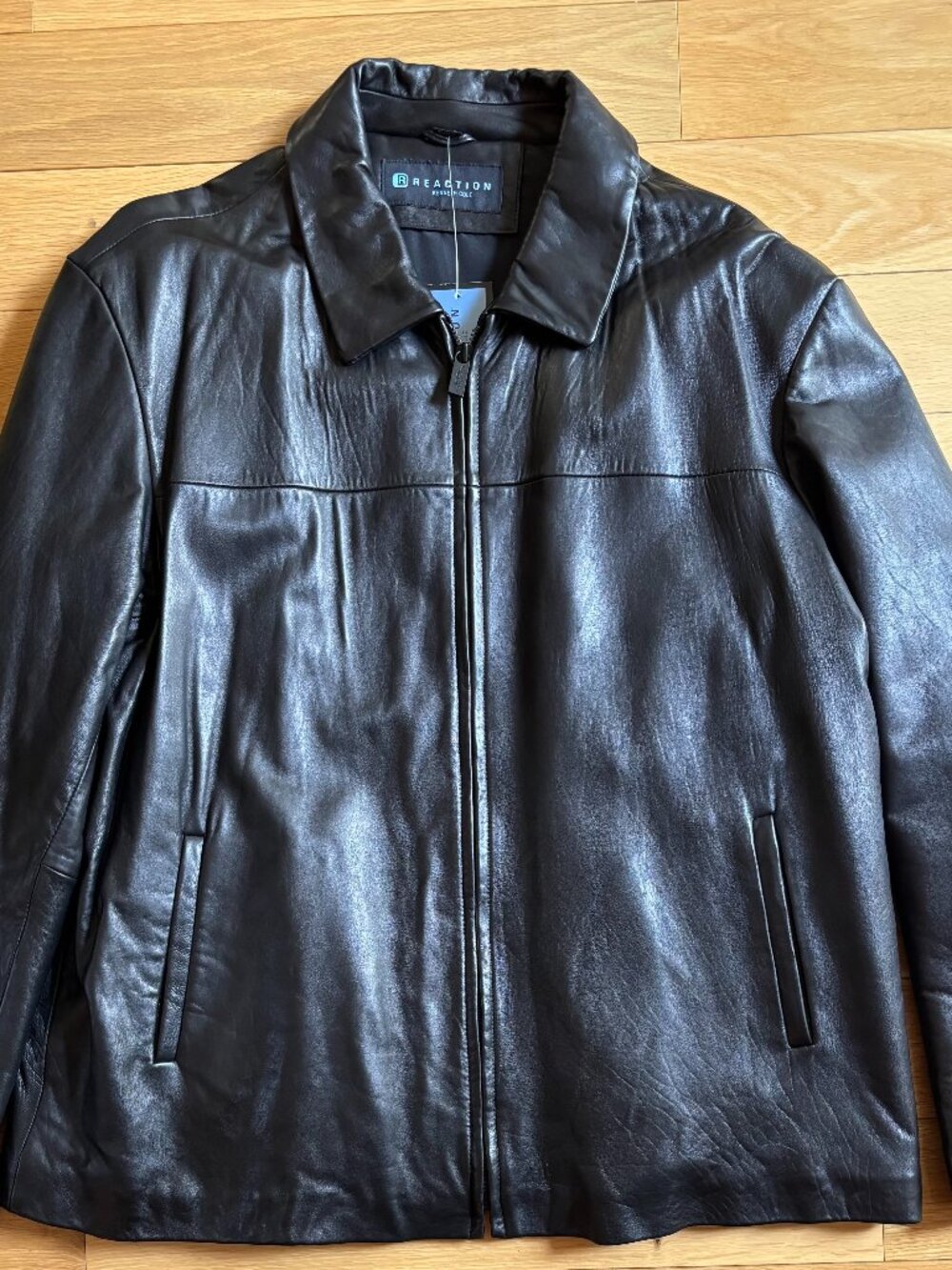 NWT Kenneth Cole XXL Genuine Zip-Up Leather Black Jacket Y2K 2000s Vintage